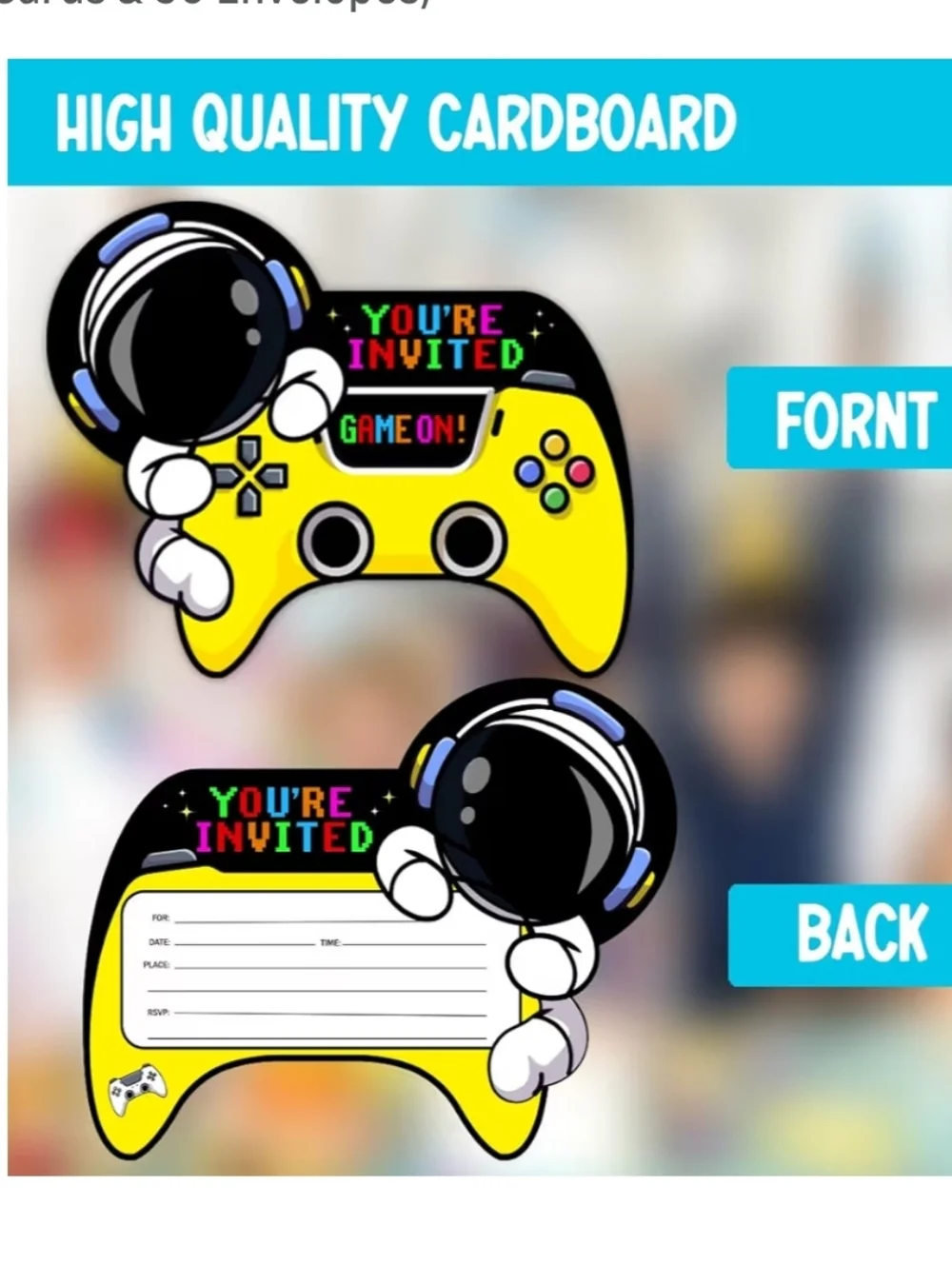 Astronaut Video Game Birthday Party Invitations, Video Game Party Invitations